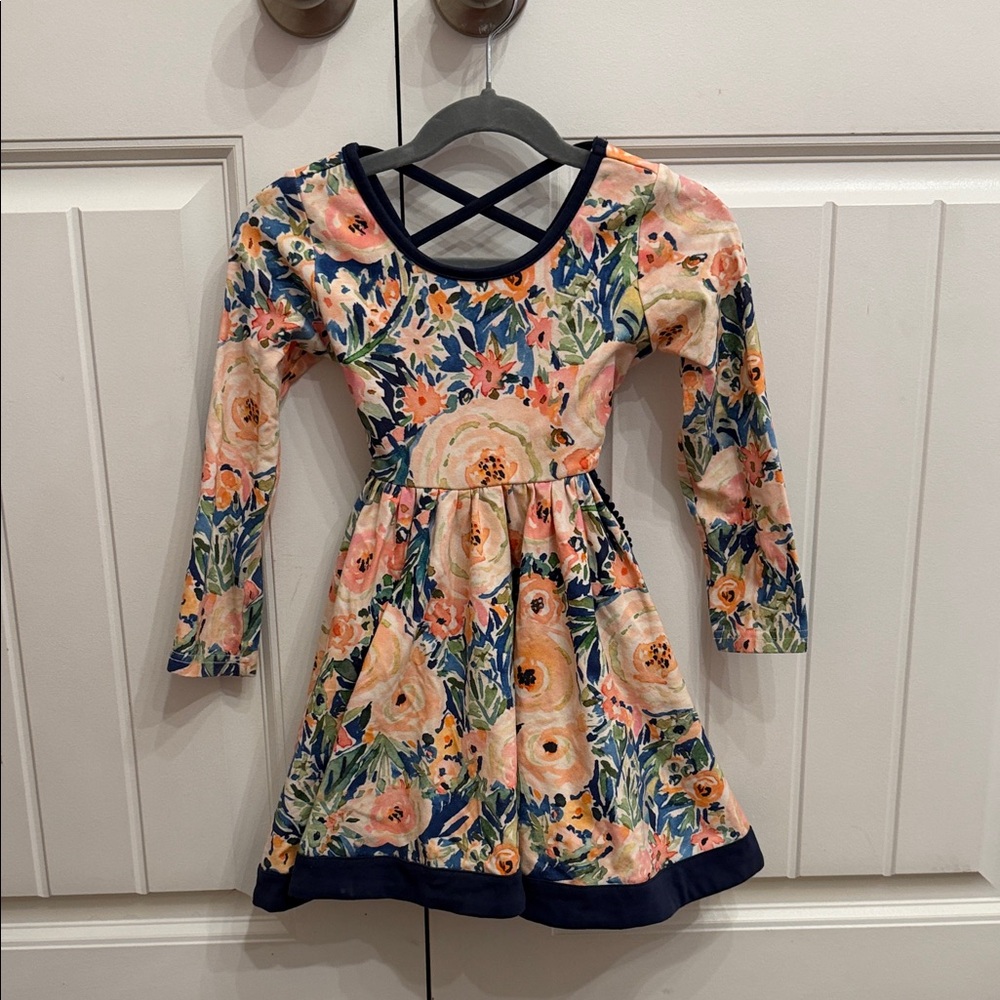 Cheeky Plum Floral Navy and Peach Kids Dress